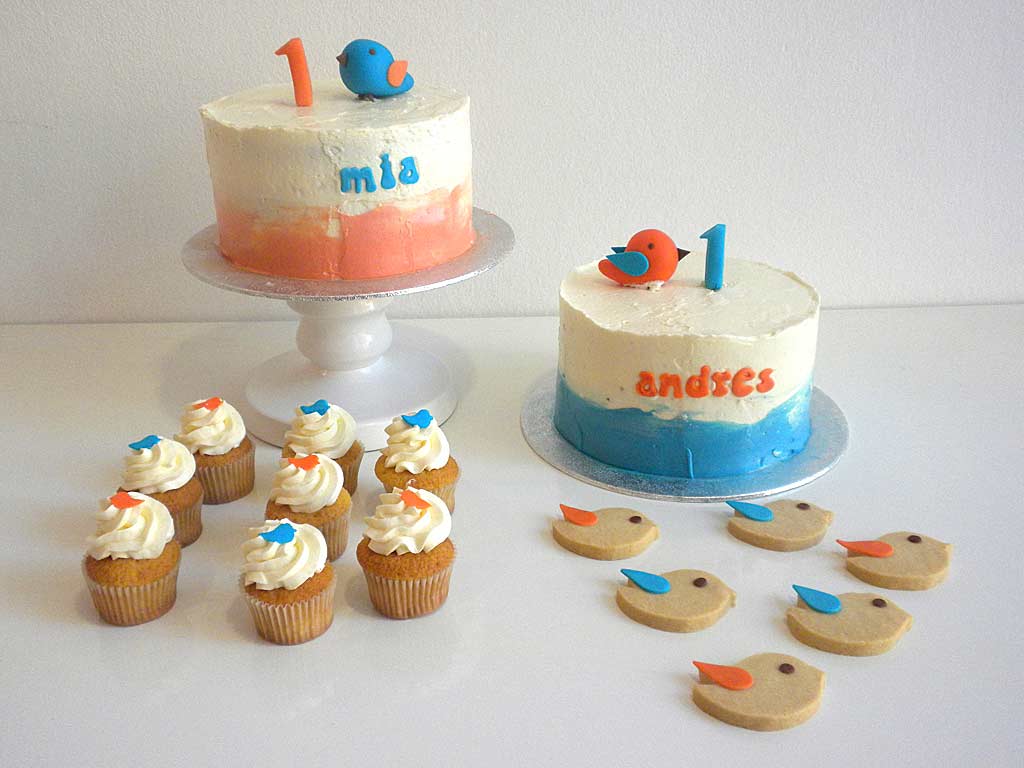 eventos bautizos tartas sin fondant cupcakes personalizados galletas pájaros Mía Andrés